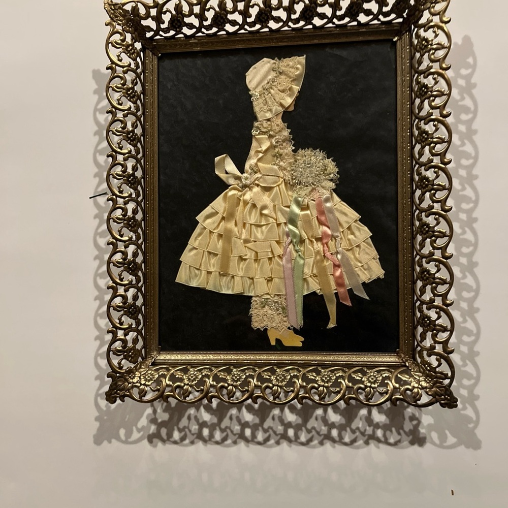 Vintage Art Deco Ribbon PaperDoll 1930’s Art in Metal Frame